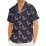 Blue And Beige Mantis Pattern Print Men's Deep V-Neck Shirt