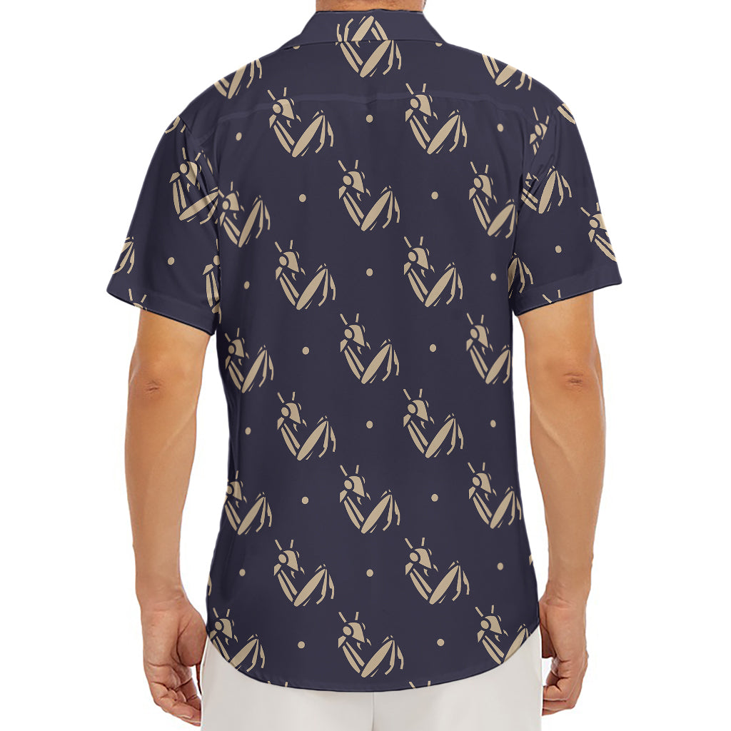 Blue And Beige Mantis Pattern Print Men's Deep V-Neck Shirt