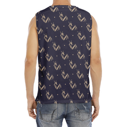 Blue And Beige Mantis Pattern Print Men's Fitness Tank Top