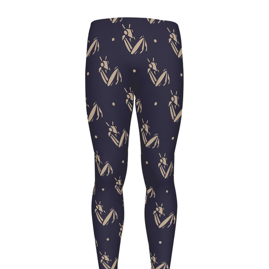 Blue And Beige Mantis Pattern Print Men's leggings