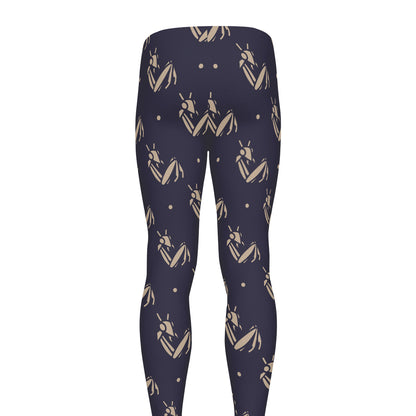 Blue And Beige Mantis Pattern Print Men's leggings
