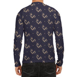 Blue And Beige Mantis Pattern Print Men's Long Sleeve Rash Guard