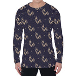 Blue And Beige Mantis Pattern Print Men's Long Sleeve T-Shirt