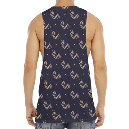 Blue And Beige Mantis Pattern Print Men's Muscle Tank Top