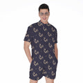 Blue And Beige Mantis Pattern Print Men's Romper