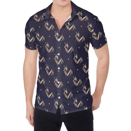 Blue And Beige Mantis Pattern Print Men's Shirt