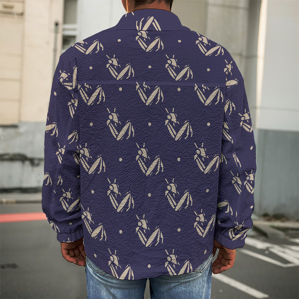 Blue And Beige Mantis Pattern Print Men's Shirt Jacket
