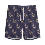 Blue And Beige Mantis Pattern Print Men's Sports Shorts