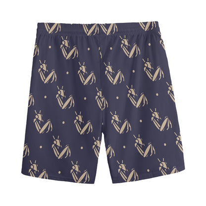 Blue And Beige Mantis Pattern Print Men's Sports Shorts