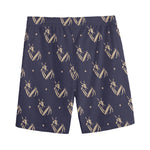 Blue And Beige Mantis Pattern Print Men's Sports Shorts