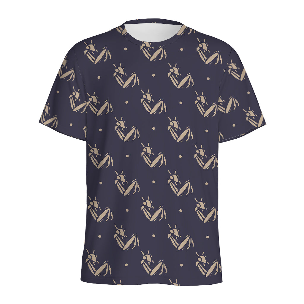 Blue And Beige Mantis Pattern Print Men's Sports T-Shirt