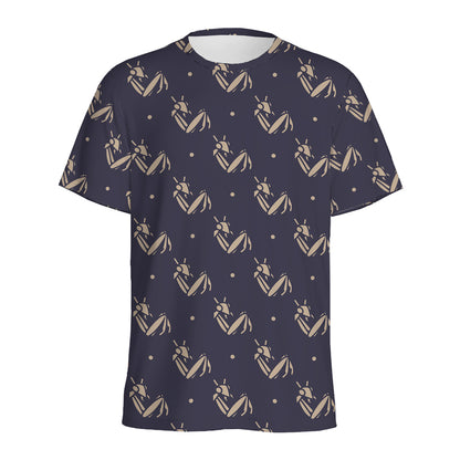 Blue And Beige Mantis Pattern Print Men's Sports T-Shirt