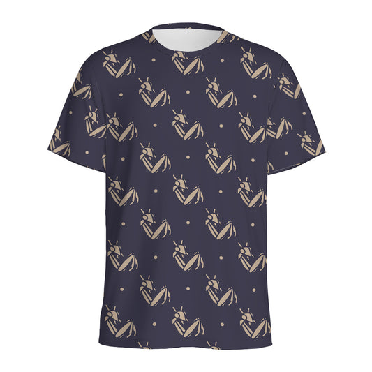 Blue And Beige Mantis Pattern Print Men's Sports T-Shirt