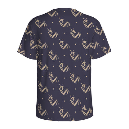 Blue And Beige Mantis Pattern Print Men's Sports T-Shirt