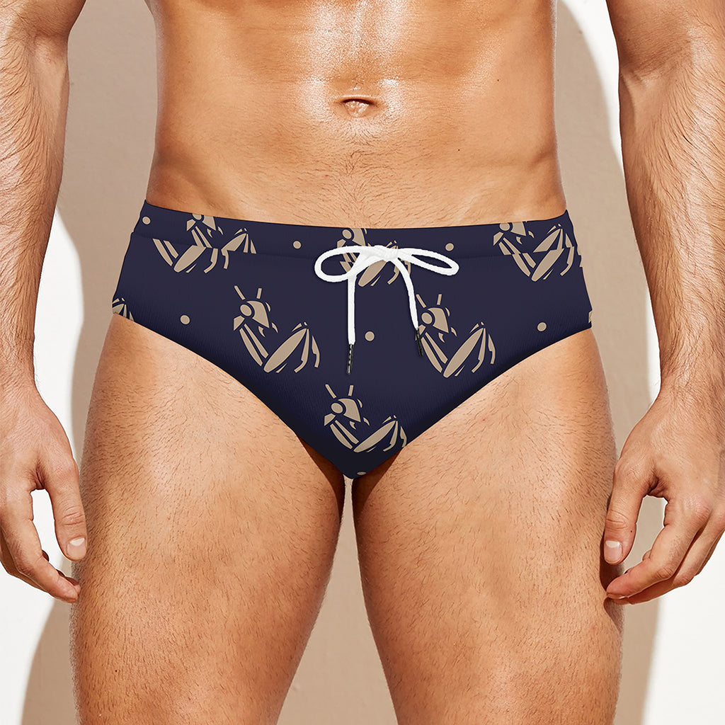 Blue And Beige Mantis Pattern Print Men's Swim Briefs