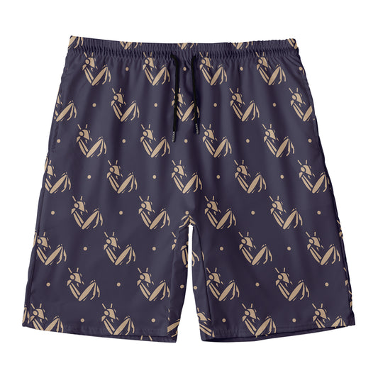 Blue And Beige Mantis Pattern Print Men's Swim Trunks