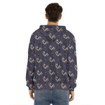 Blue And Beige Mantis Pattern Print Men's Velvet Pullover Hoodie