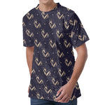 Blue And Beige Mantis Pattern Print Men's Velvet T-Shirt