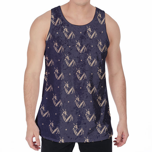 Blue And Beige Mantis Pattern Print Men's Velvet Tank Top