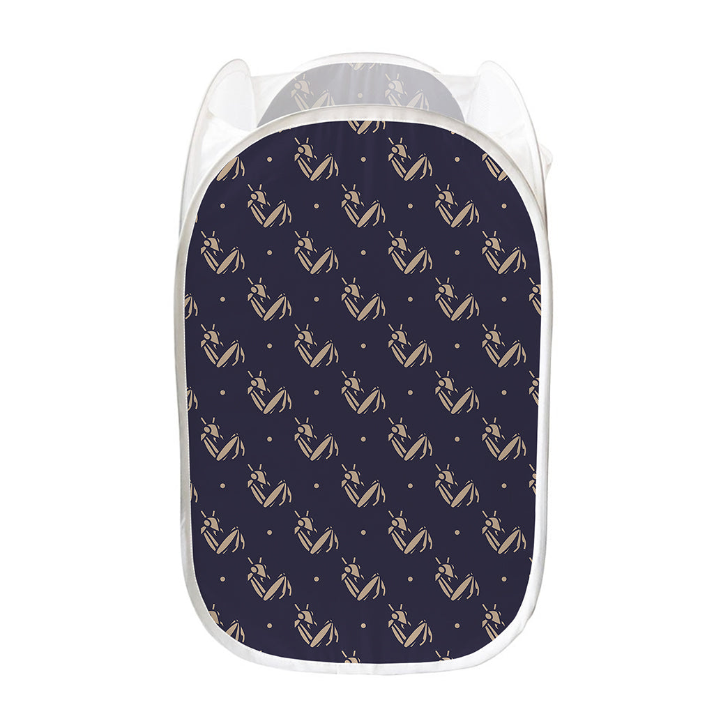Blue And Beige Mantis Pattern Print Mesh Laundry Hamper