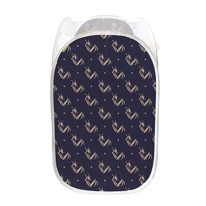 Blue And Beige Mantis Pattern Print Mesh Laundry Hamper