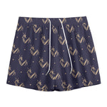 Blue And Beige Mantis Pattern Print Mesh Shorts
