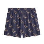 Blue And Beige Mantis Pattern Print Mesh Shorts