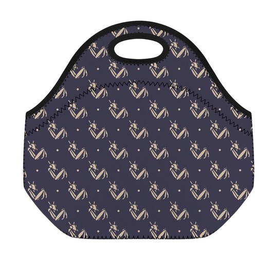 Blue And Beige Mantis Pattern Print Neoprene Lunch Bag