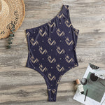 Blue And Beige Mantis Pattern Print One Shoulder Bodysuit
