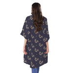 Blue And Beige Mantis Pattern Print Open Front Beach Cover Up