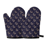 Blue And Beige Mantis Pattern Print Oven Mitts