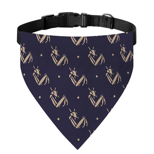 Blue And Beige Mantis Pattern Print Over The Collar Dog Bandana