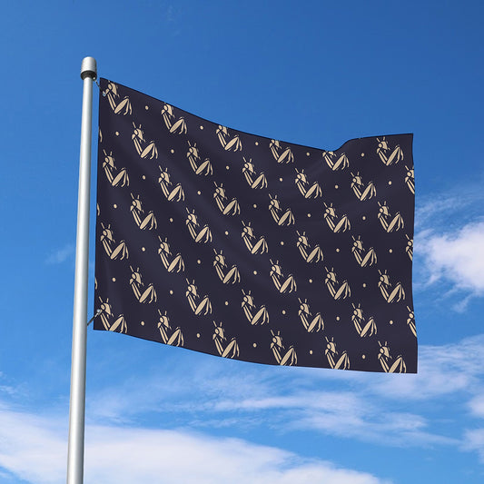 Blue And Beige Mantis Pattern Print Polyester Flag