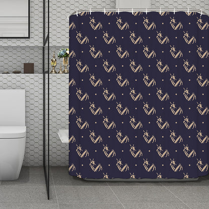Blue And Beige Mantis Pattern Print Polyester Shower Curtain