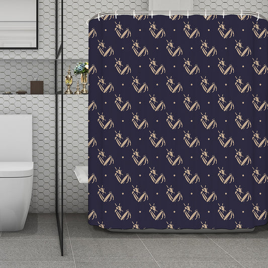 Blue And Beige Mantis Pattern Print Polyester Shower Curtain