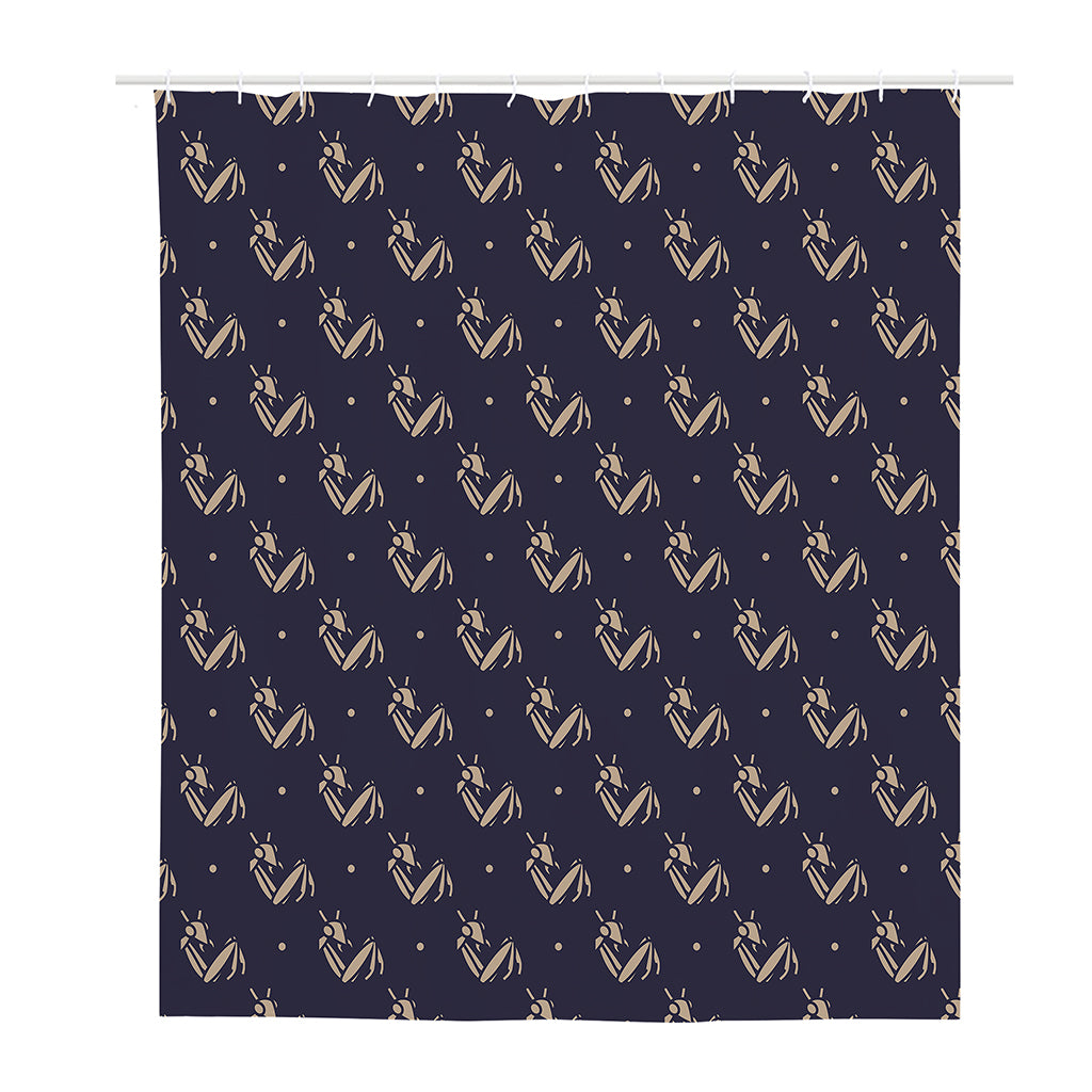 Blue And Beige Mantis Pattern Print Polyester Shower Curtain