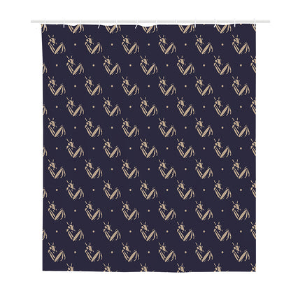 Blue And Beige Mantis Pattern Print Polyester Shower Curtain