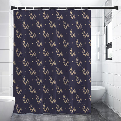 Blue And Beige Mantis Pattern Print Premium Shower Curtain