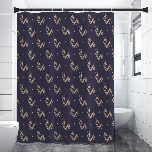 Blue And Beige Mantis Pattern Print Premium Shower Curtain