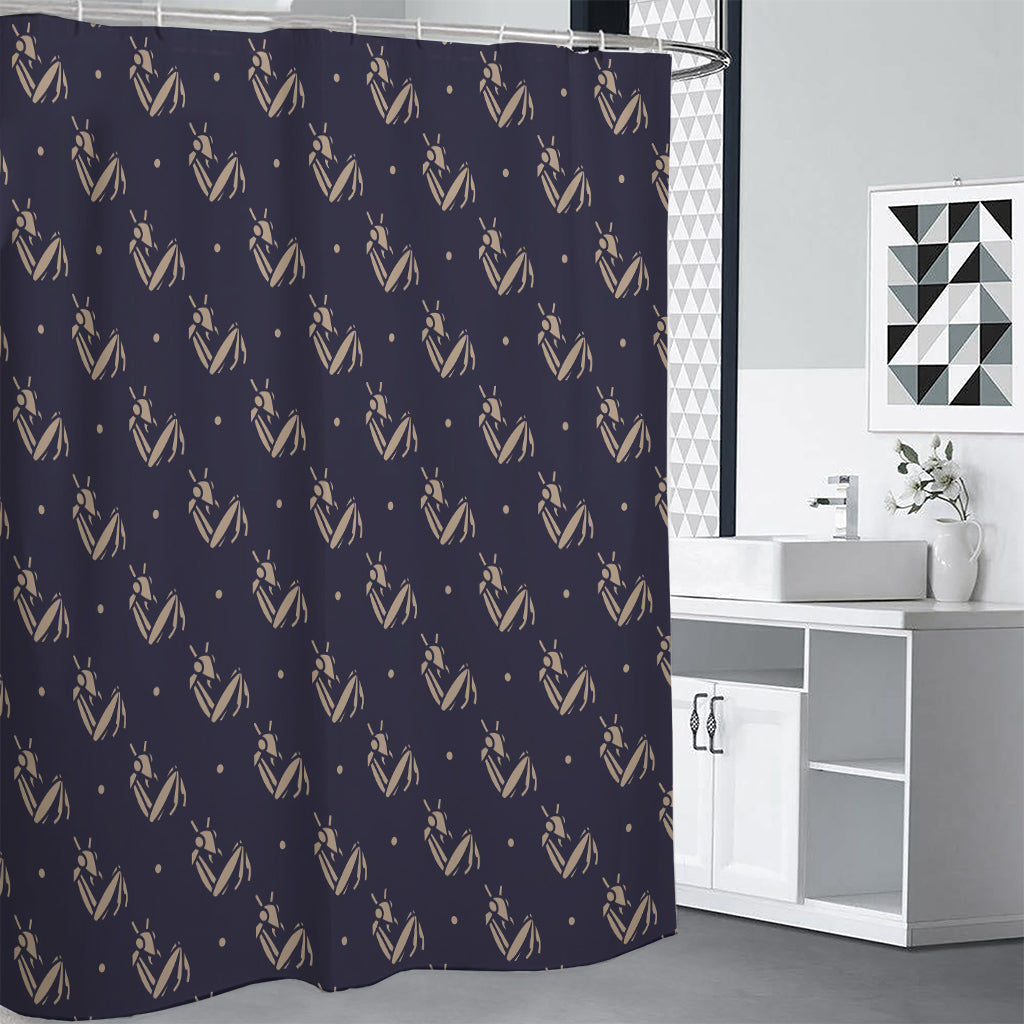 Blue And Beige Mantis Pattern Print Premium Shower Curtain