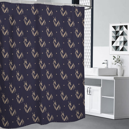 Blue And Beige Mantis Pattern Print Premium Shower Curtain