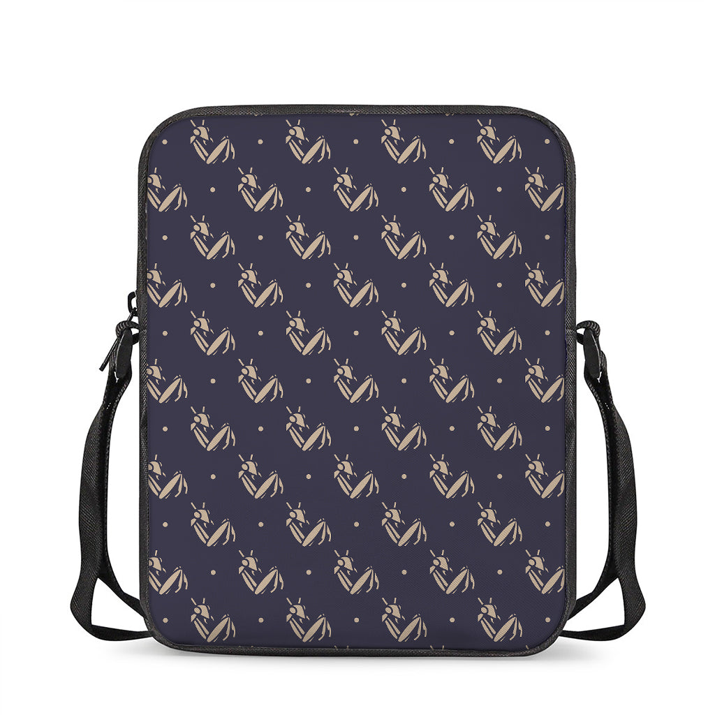 Blue And Beige Mantis Pattern Print Rectangular Crossbody Bag