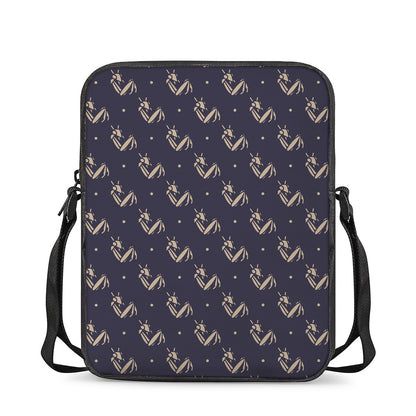 Blue And Beige Mantis Pattern Print Rectangular Crossbody Bag