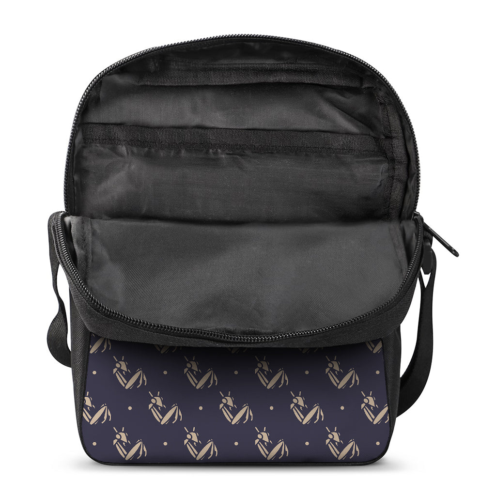 Blue And Beige Mantis Pattern Print Rectangular Crossbody Bag