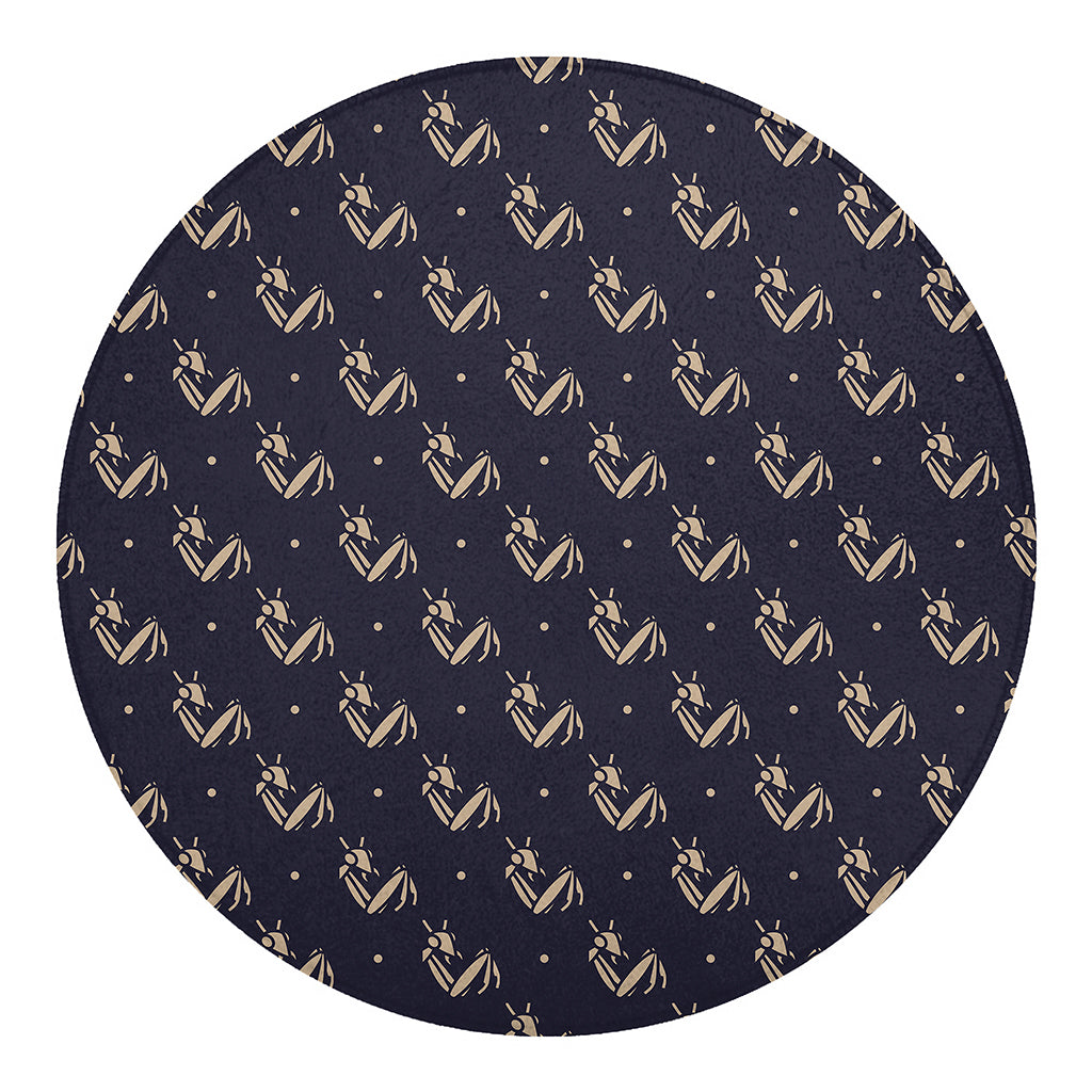 Blue And Beige Mantis Pattern Print Round Blanket