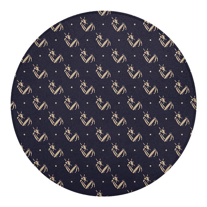 Blue And Beige Mantis Pattern Print Round Blanket