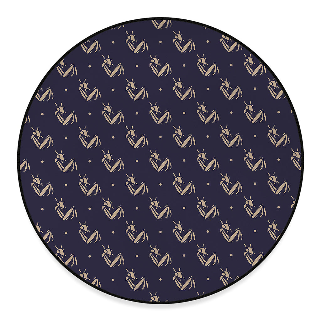 Blue And Beige Mantis Pattern Print Round Floor Mat