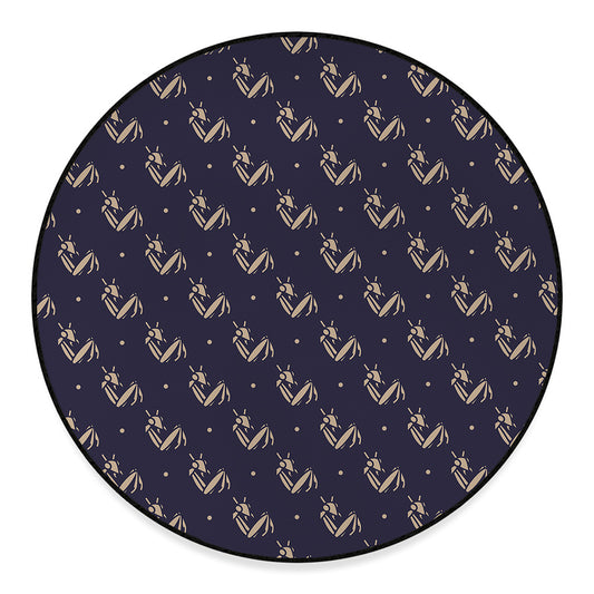 Blue And Beige Mantis Pattern Print Round Floor Mat