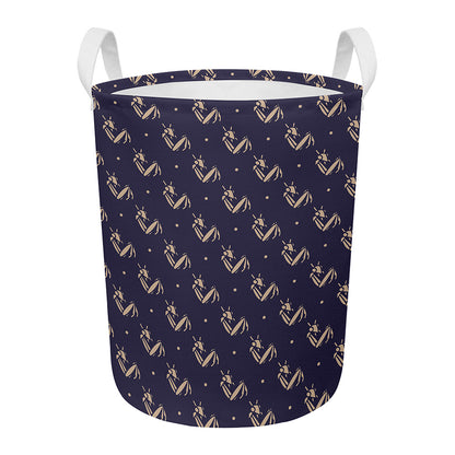 Blue And Beige Mantis Pattern Print Round Laundry Basket