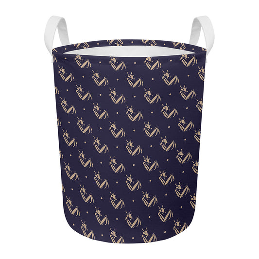 Blue And Beige Mantis Pattern Print Round Laundry Basket
